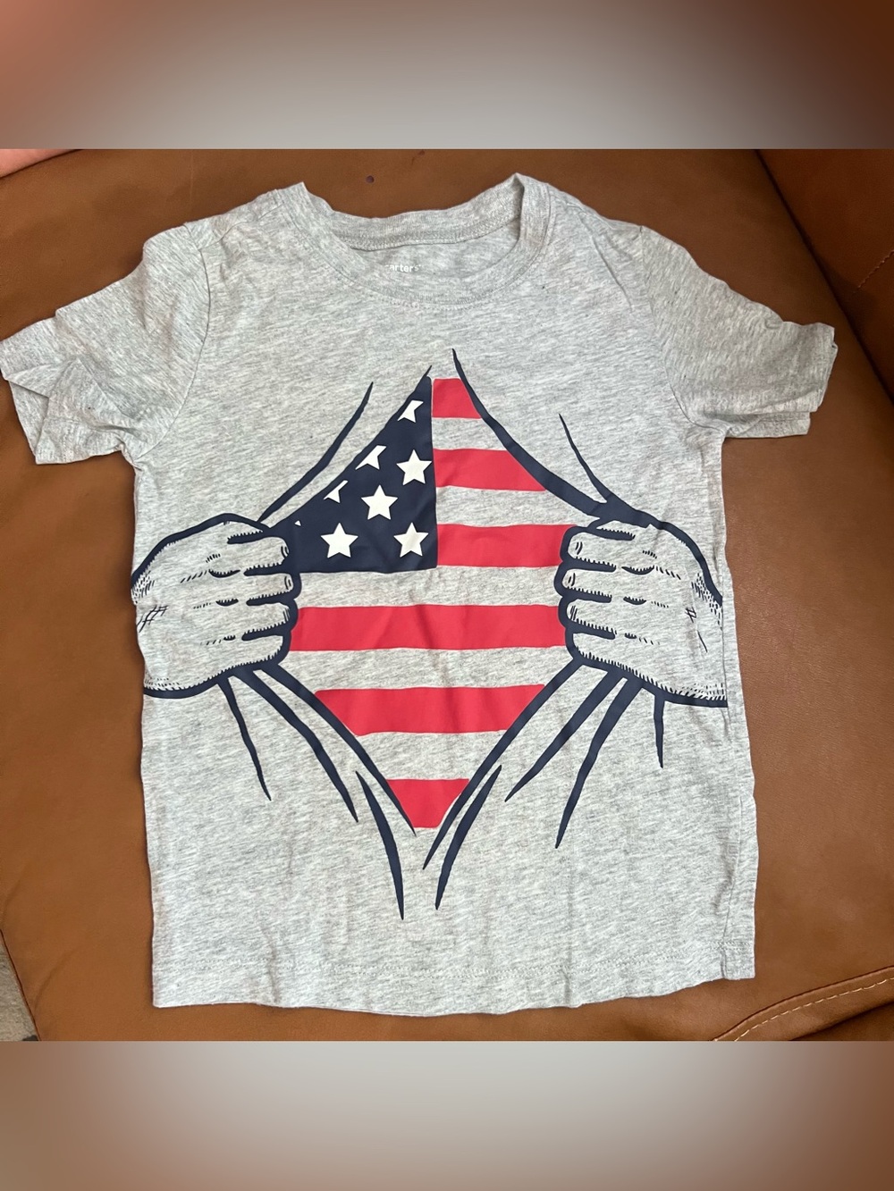 Carter's Gray Tee with Navy, Red & White American Flag Graphic T Shirt Sz 3T